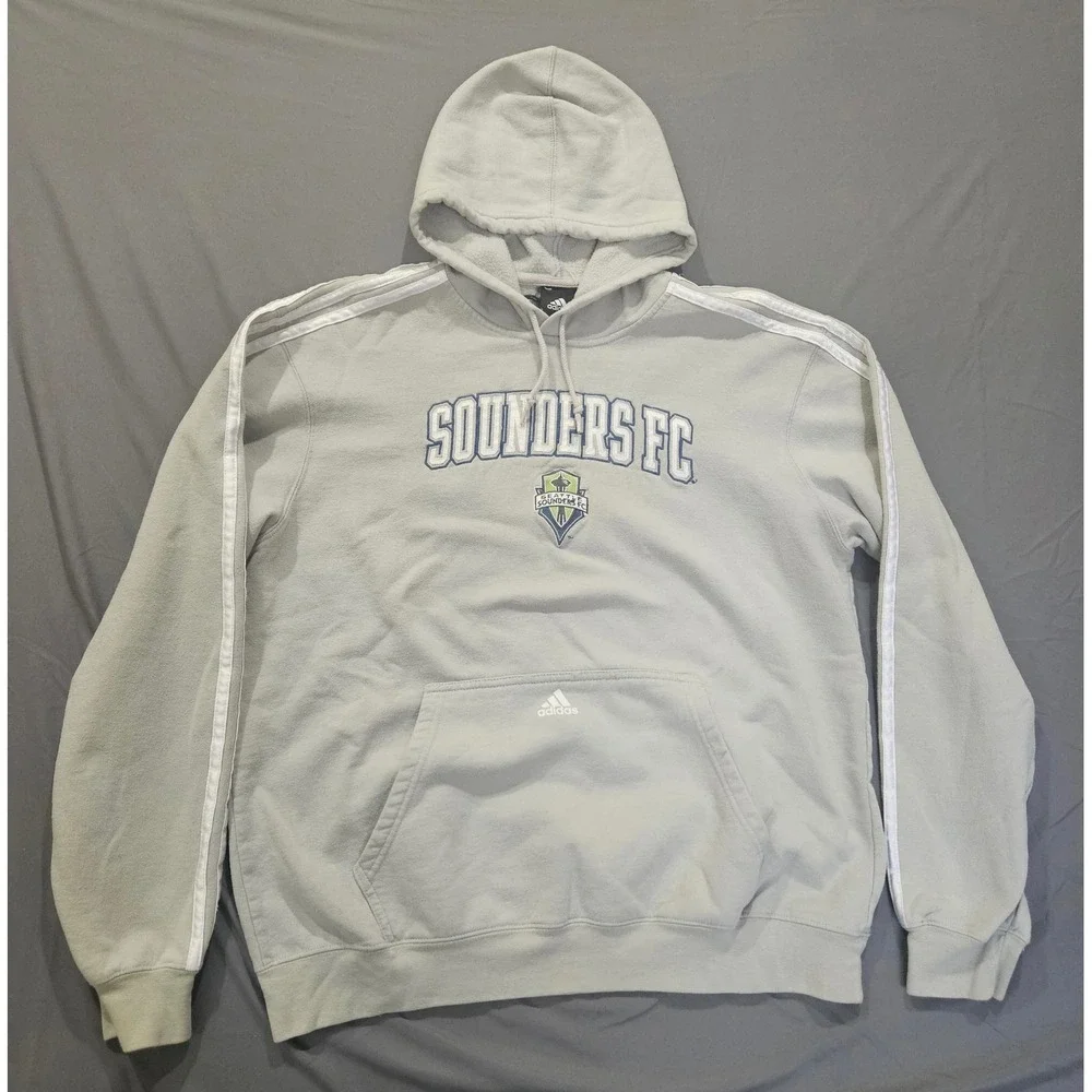 Adidas Hoodie Men Large Grey Seattle Sounders FC MLS Soccer Pullover Logo